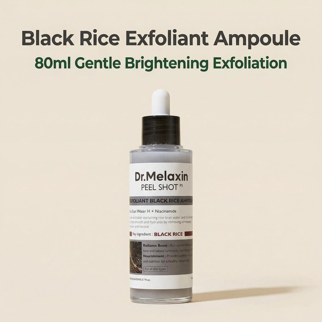 Dr. Melaxin Black Rice Peel Shot 80ml – Hydrating Exfoliating Ampoule with AHA BHA & Niacinamide for Smooth, Glowing Skin (All Skin Types)