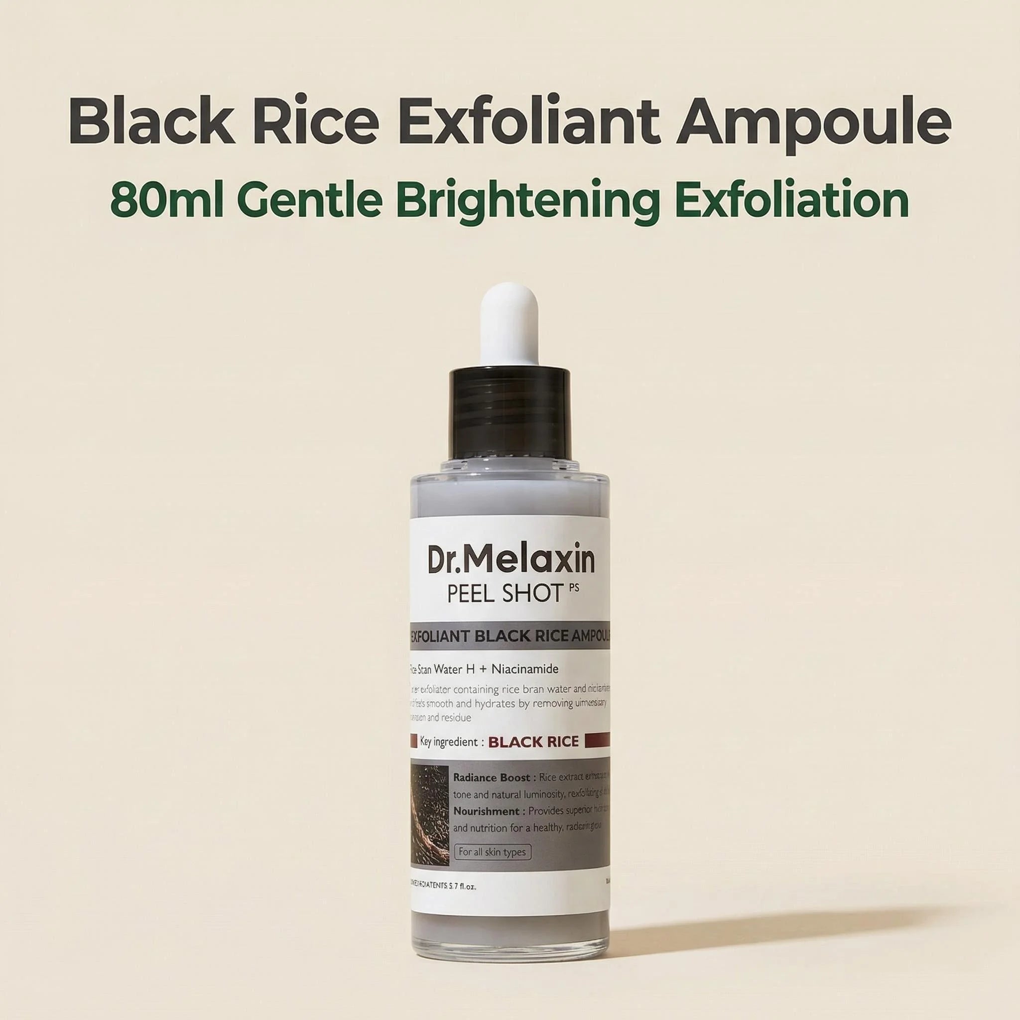 Dr. Melaxin Black Rice Peel Shot 80ml – Hydrating Exfoliating Ampoule with AHA BHA & Niacinamide for Smooth, Glowing Skin (All Skin Types)
