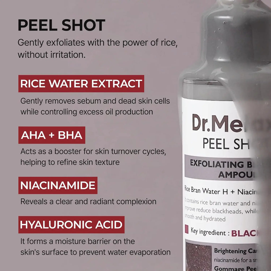 Dr. Melaxin Black Rice Peel Shot 80ml – Hydrating Exfoliating Ampoule with AHA BHA & Niacinamide for Smooth, Glowing Skin (All Skin Types)