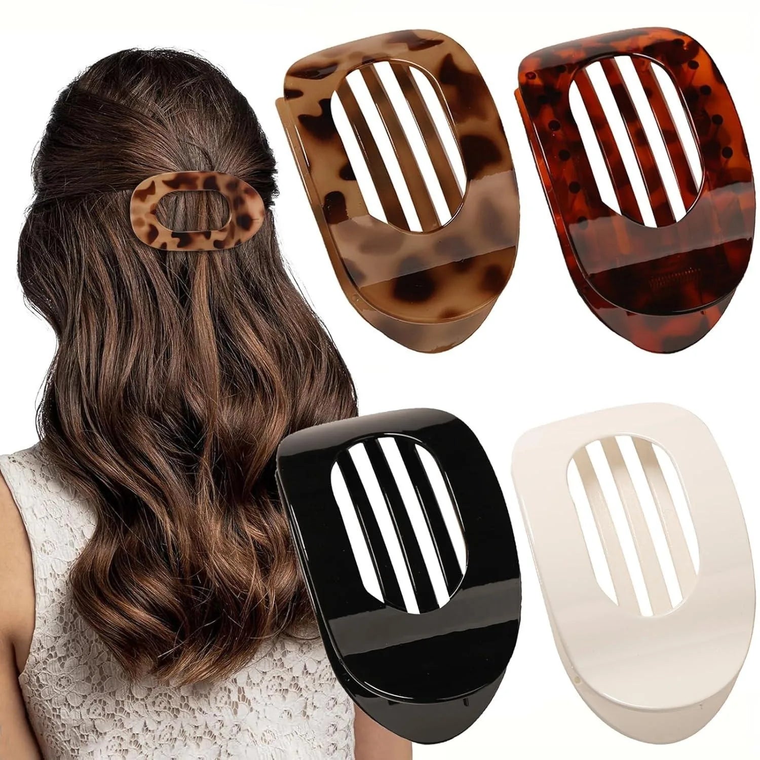 4-Pack Flat Lay Hair Clips – Comfortable No-Bump Claw Clips for Everyday Wear