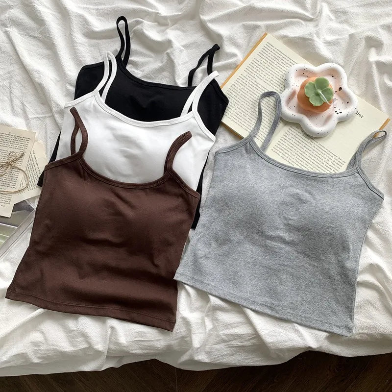 Junior's Slim (Sm/Med) Essential Stretch Tank Top – Lightweight Summer Camisole Sewn In Pads