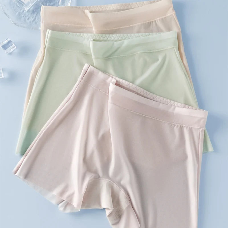 Ice Silk Seamless High-Waist Slip Shorts (4-Pack) – Breathable Anti-Chafing Boxer Brief Panties for Women