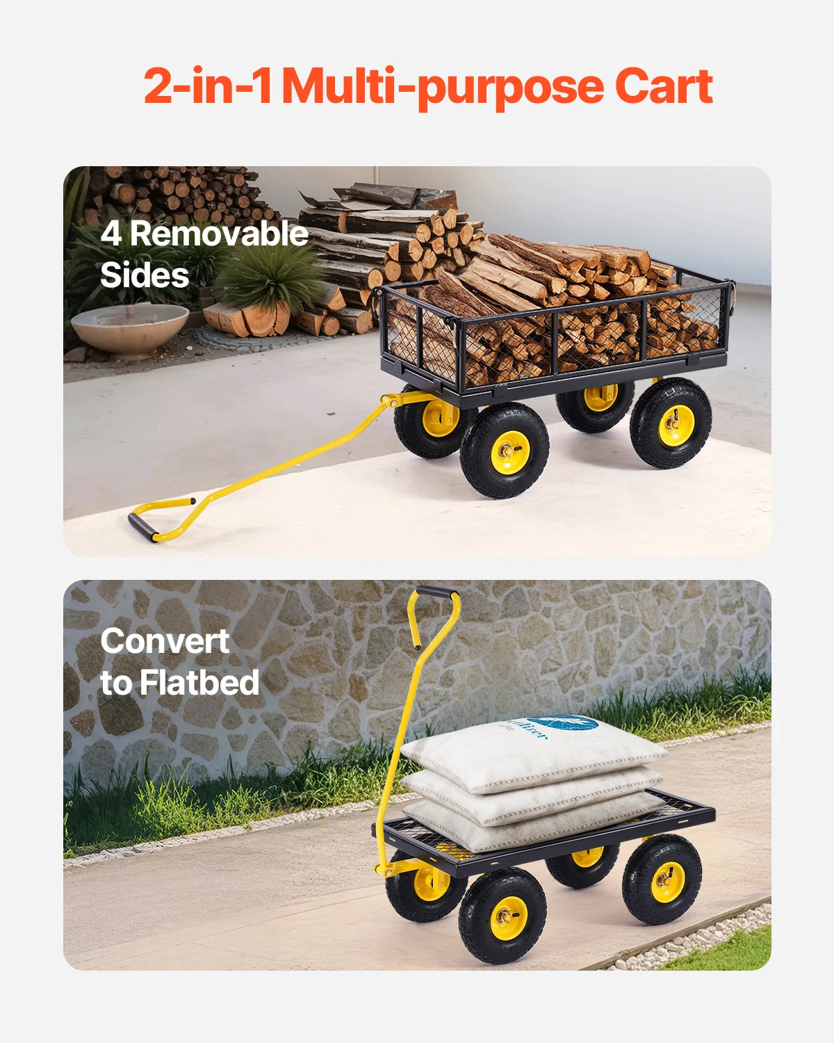 Heavy-Duty 900 lb Garden Cart – 2-in-1 Convertible Steel Wagon with All-Terrain Wheels