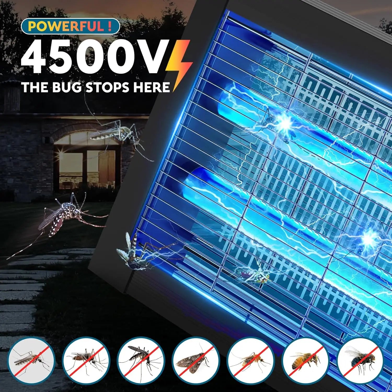 Solar Bug Zapper Outdoor with Adjustable Solar Panel, 4500V