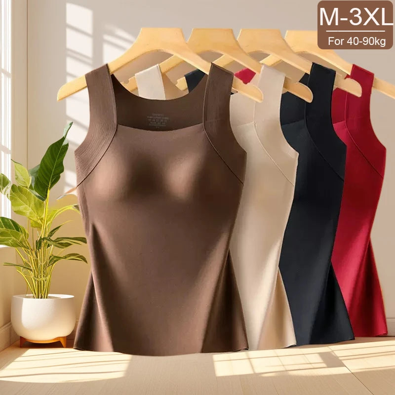 Seamless Tank with Built-In Bra | Square Neck Sculpting Cami (M–3XL)