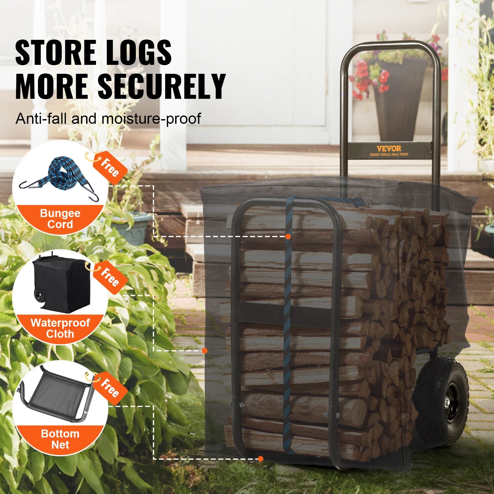 Heavy-Duty Firewood Cart with Wheels – 250 lb Outdoor Log Carrier