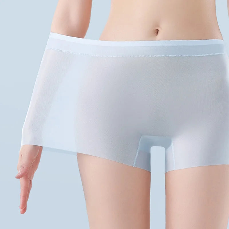 Ice Silk Seamless High-Waist Slip Shorts (4-Pack) – Breathable Anti-Chafing Boxer Brief Panties for Women