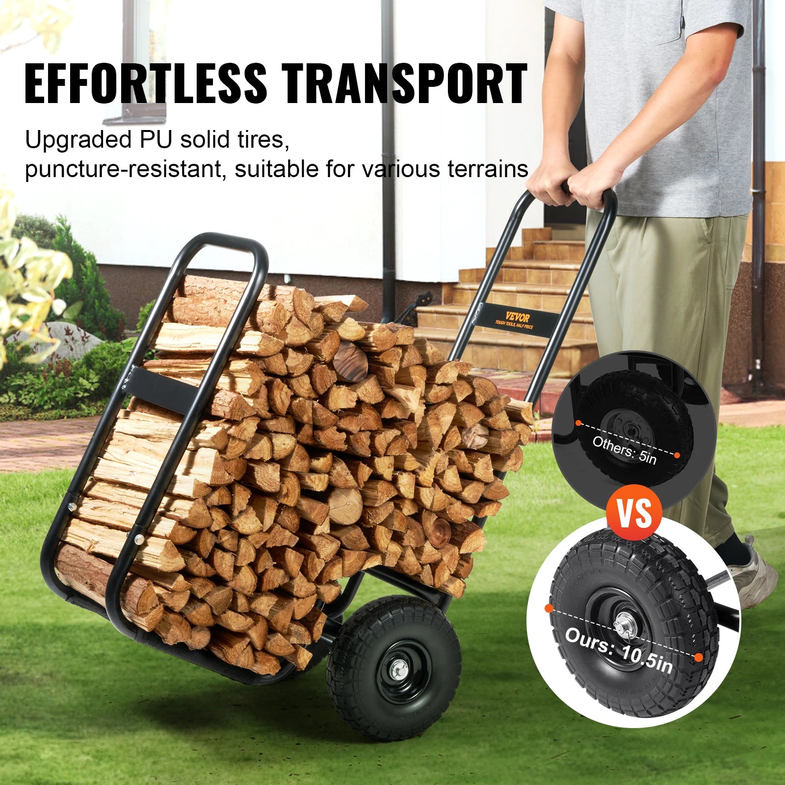 Heavy-Duty Firewood Cart with Wheels – 250 lb Outdoor Log Carrier