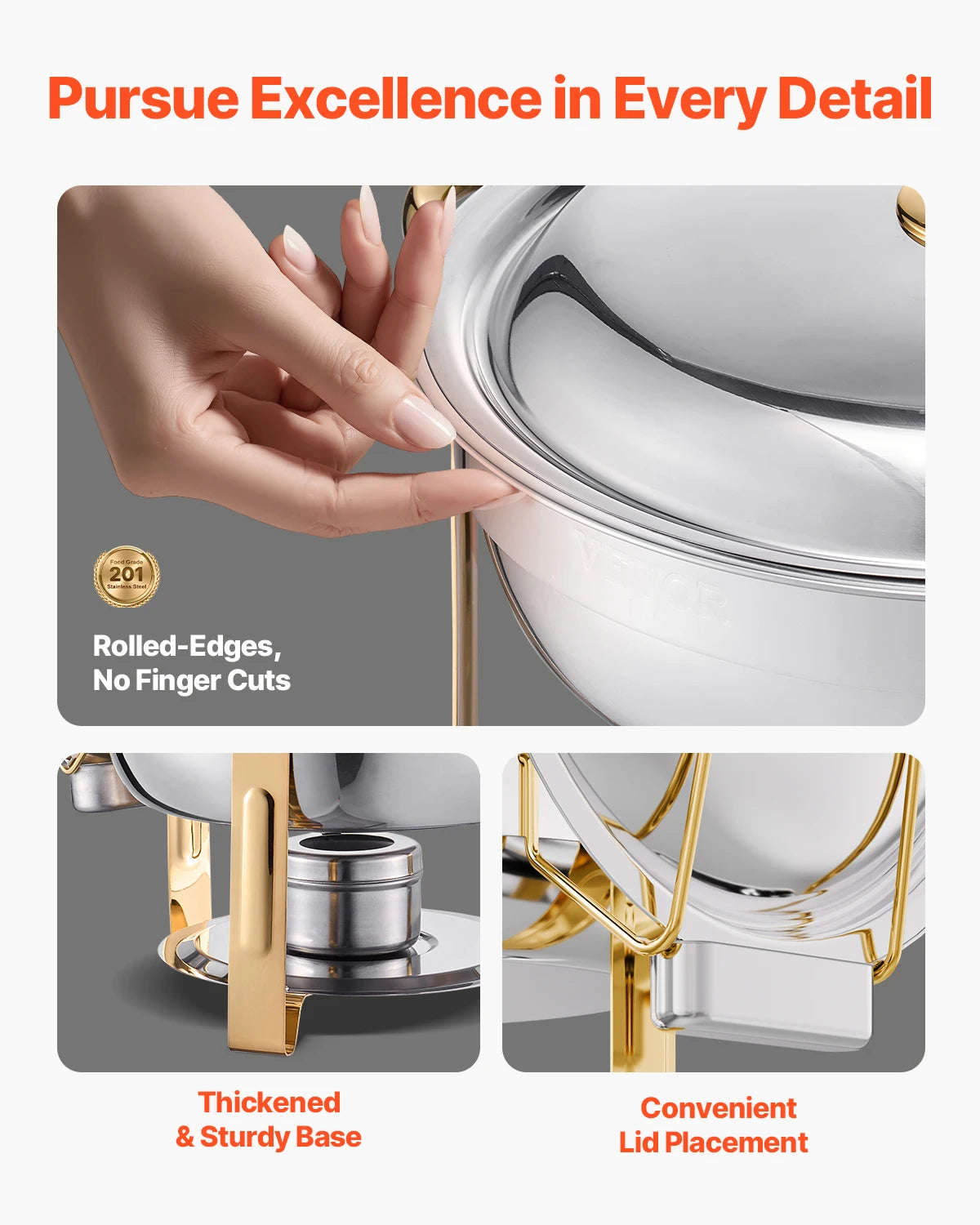 Elegant 5QT Chafing Dish Set – Gold Buffet Food Warmer with Folding Stand